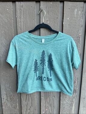 Next Level Apparel Green Oregon Cropped Tee with Black Print